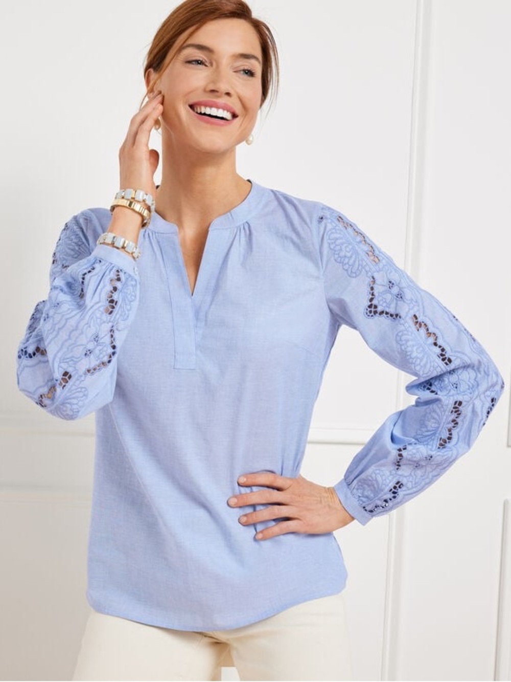 Talbot’s EMBROIDERED CHAMBRAY TOP NWT XL
